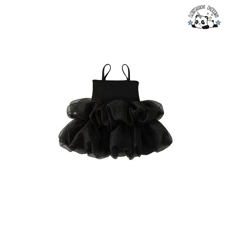 LEZONKIDS - Explosive New Product Beautiful Black Spaghetti Strap Soft Tulle Latest Children Dress Designs